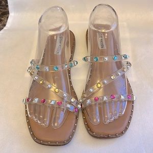 Steve Madden/Skylar-Clear Strap Sandals-Silver Studs & Colored  Rhinestones-Sz 9